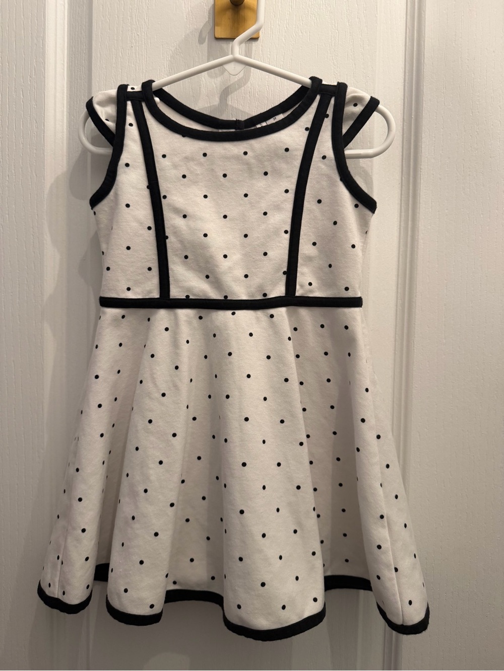 Janie and Jack Girls' White Polka Dot Dress with Black Trim